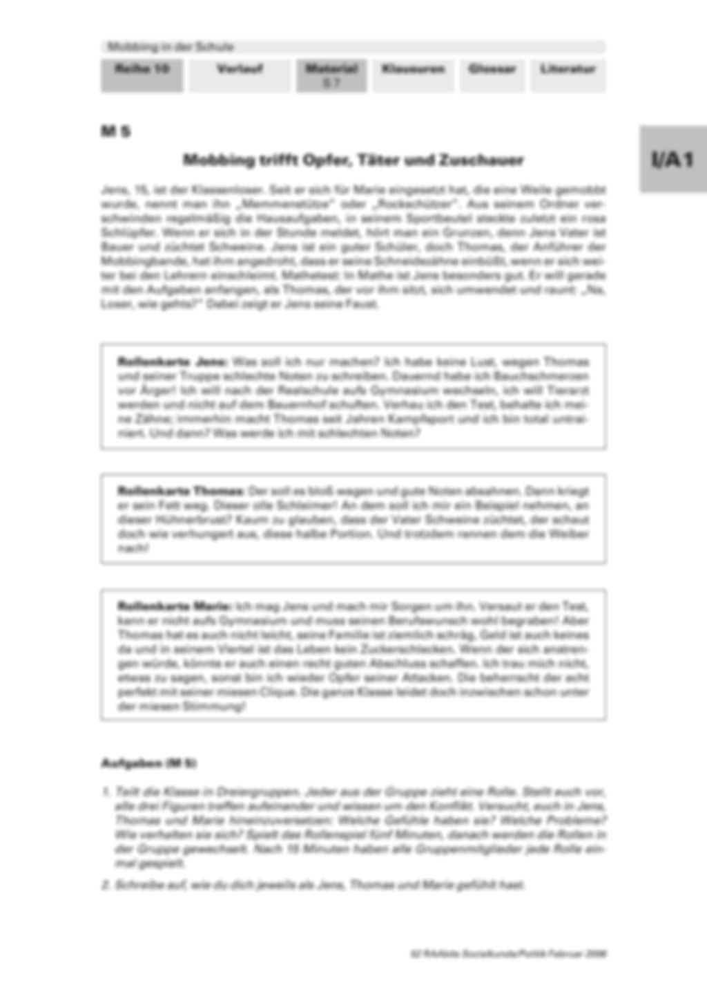 Mobbing: Fallbeispiele, Datenerhebung und Mobbingtest. Arbeitsmaterial mit Erläuterungen Preview 3
