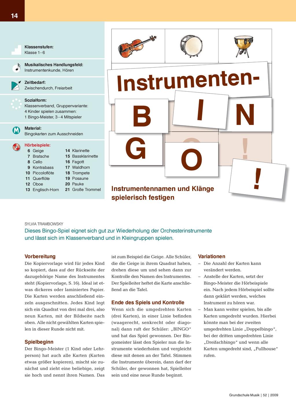 Instrumenten-Bingo! - Instrumentennamen und Klänge spielerisch festigen Preview 1